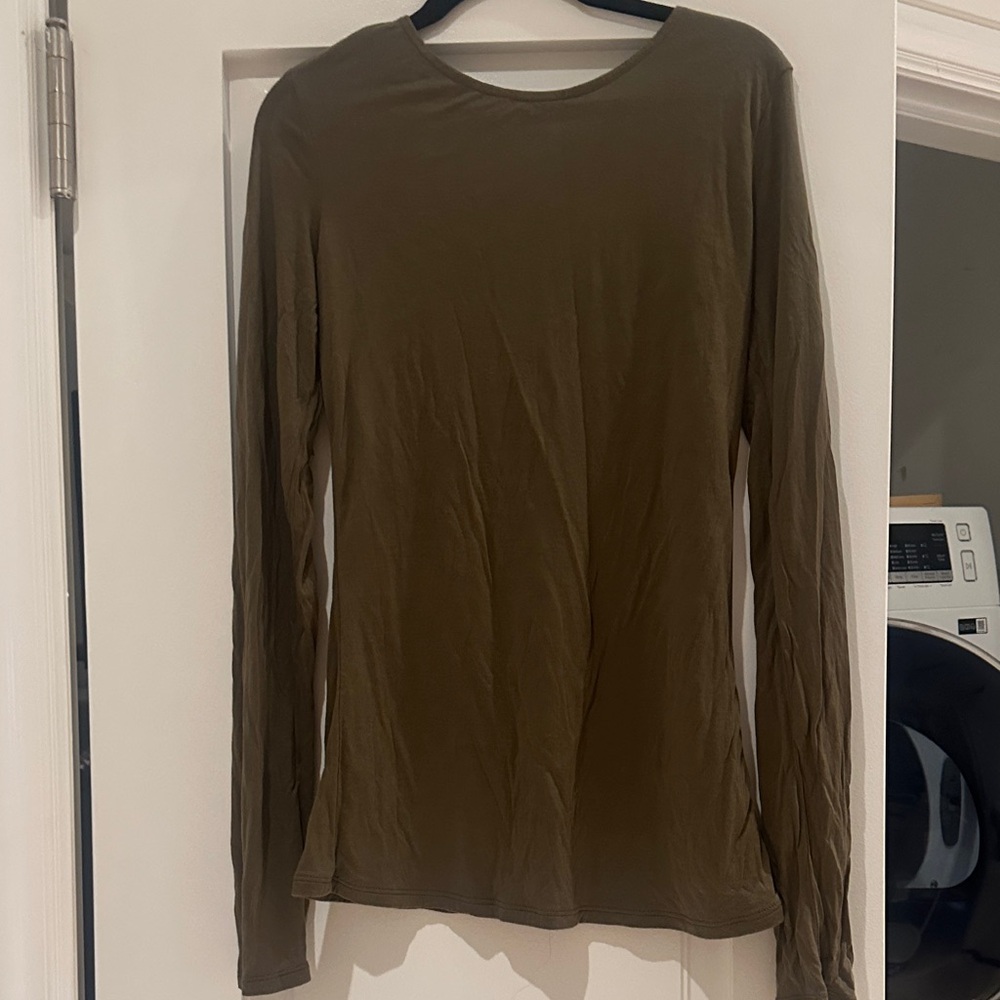 Zara Olive Green Long Sleeve Crew Neck Top
